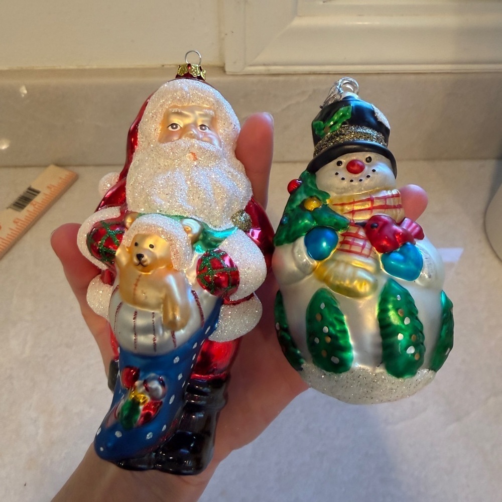 Festive Vintage Santa and Snowman Holiday Ornaments